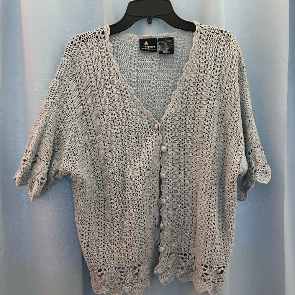 Vintage blue crochet short sleeve cardigan